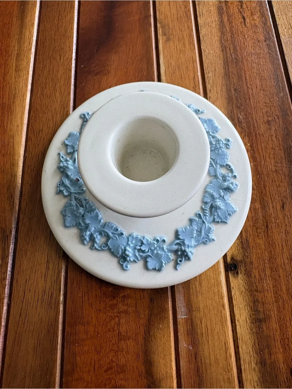 Wedgwood Etruria & Barlaston Embossed Queensware Candle Holder Blue on Cream